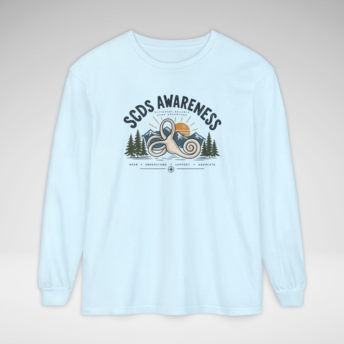 SCDS Awareness “Different Balance, Same Adventure” Comfort Colors Unisex Garment-dyed Long Sleeve T-Shirt
