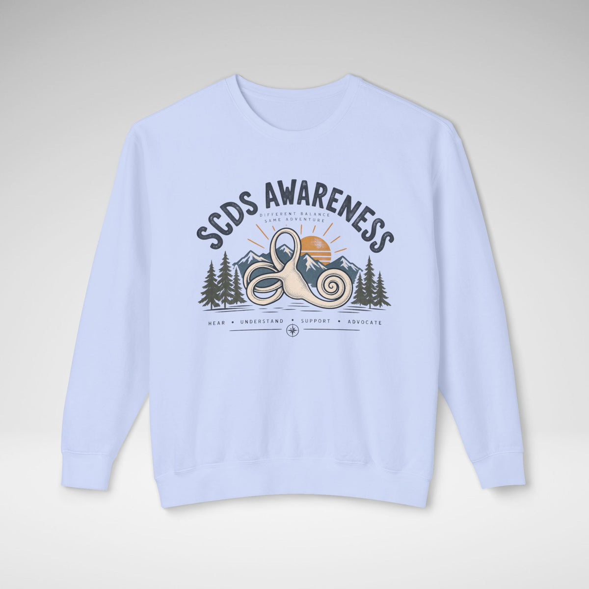 SCDS Awareness “Different Balance, Same Adventure” Comfort Colors® Crewneck Sweatshirt
