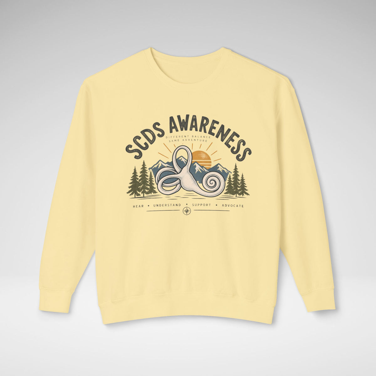 SCDS Awareness “Different Balance, Same Adventure” Comfort Colors® Crewneck Sweatshirt