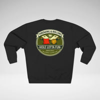 Cornhole Club Crewneck Sweatshirt — "Hole Lotta Fun" Retro Patch Design