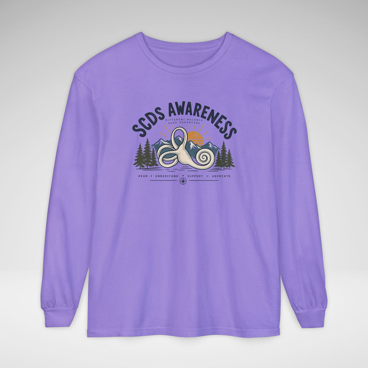 SCDS Awareness “Different Balance, Same Adventure” Comfort Colors Unisex Garment-dyed Long Sleeve T-Shirt