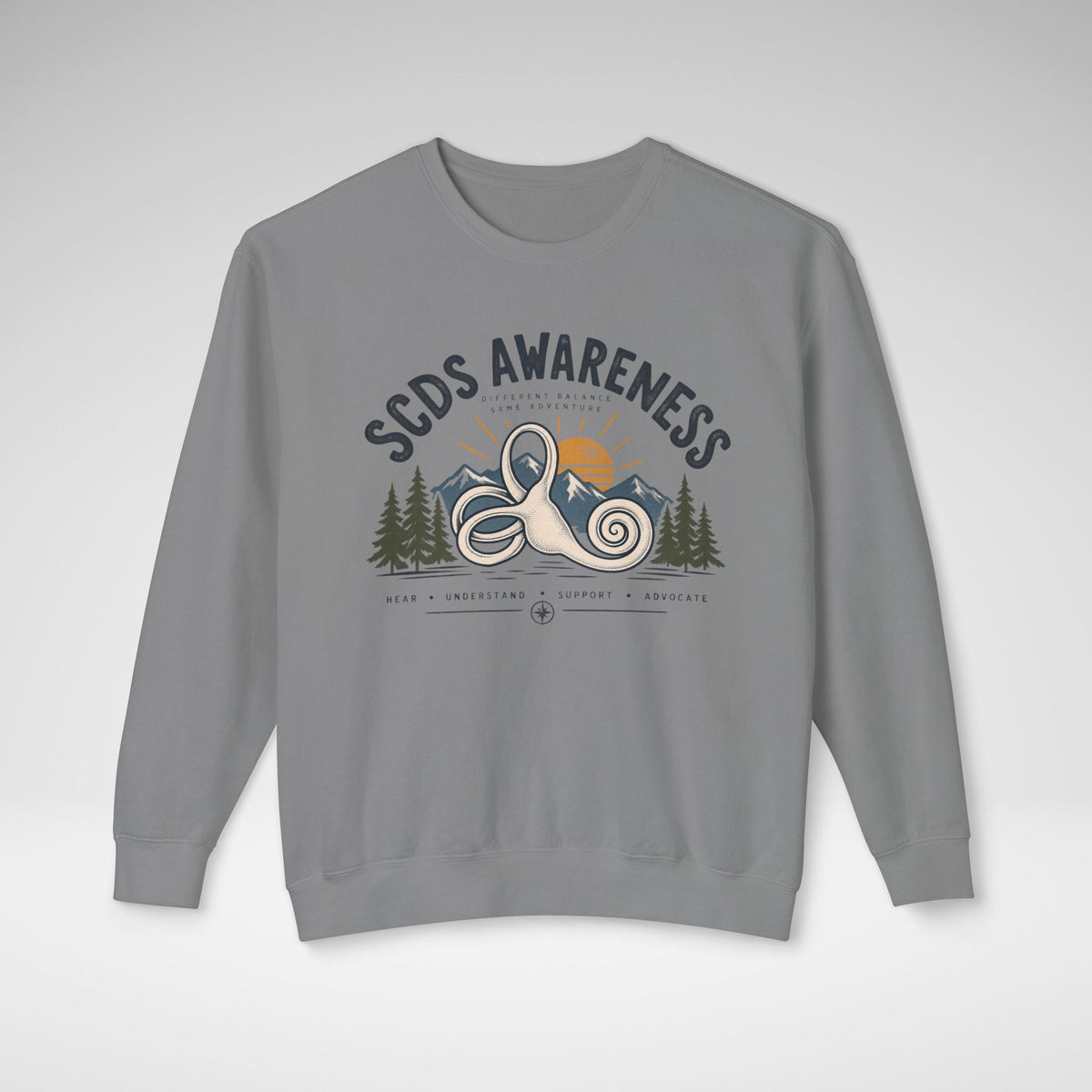 SCDS Awareness “Different Balance, Same Adventure” Comfort Colors® Crewneck Sweatshirt