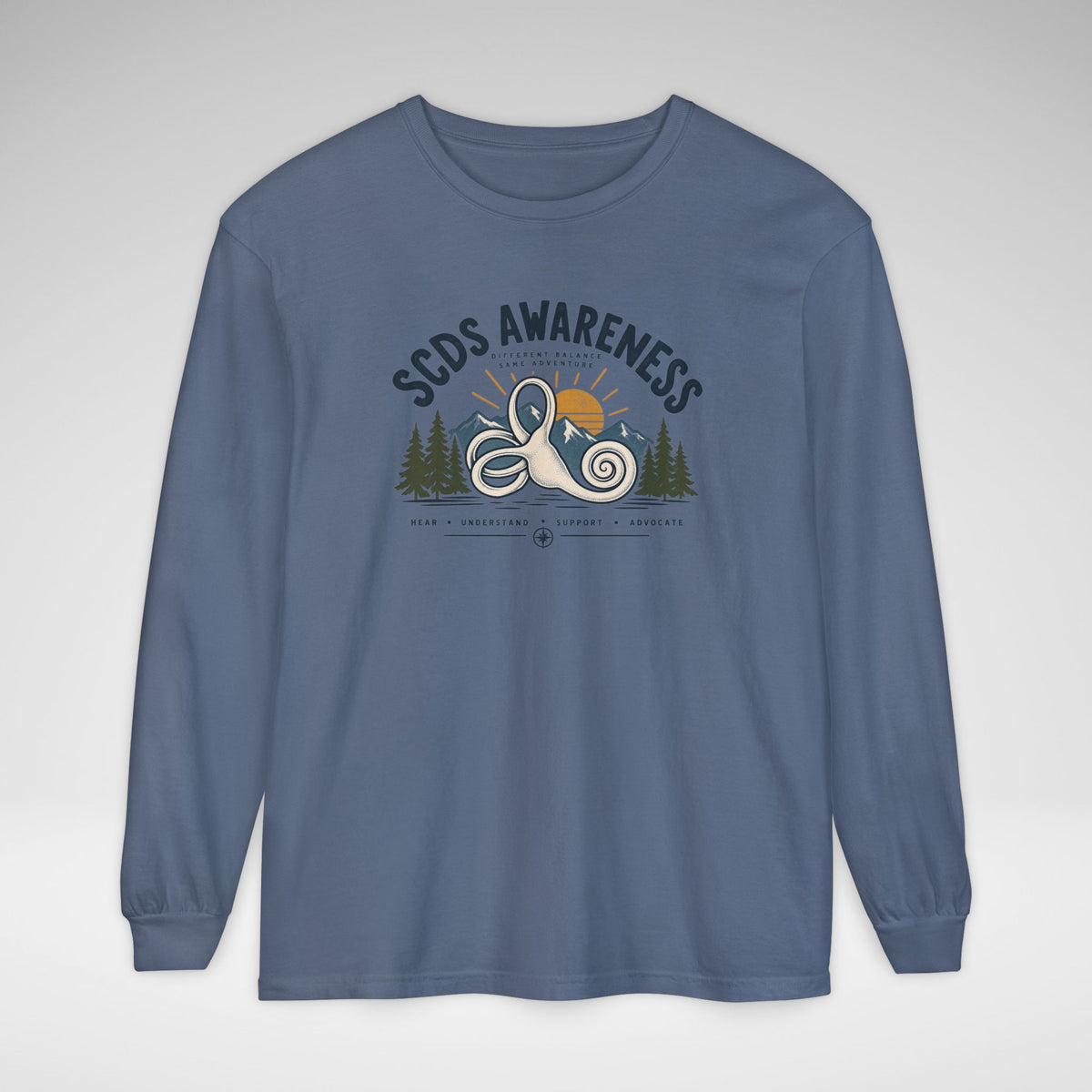 SCDS Awareness “Different Balance, Same Adventure” Comfort Colors Unisex Garment-dyed Long Sleeve T-Shirt