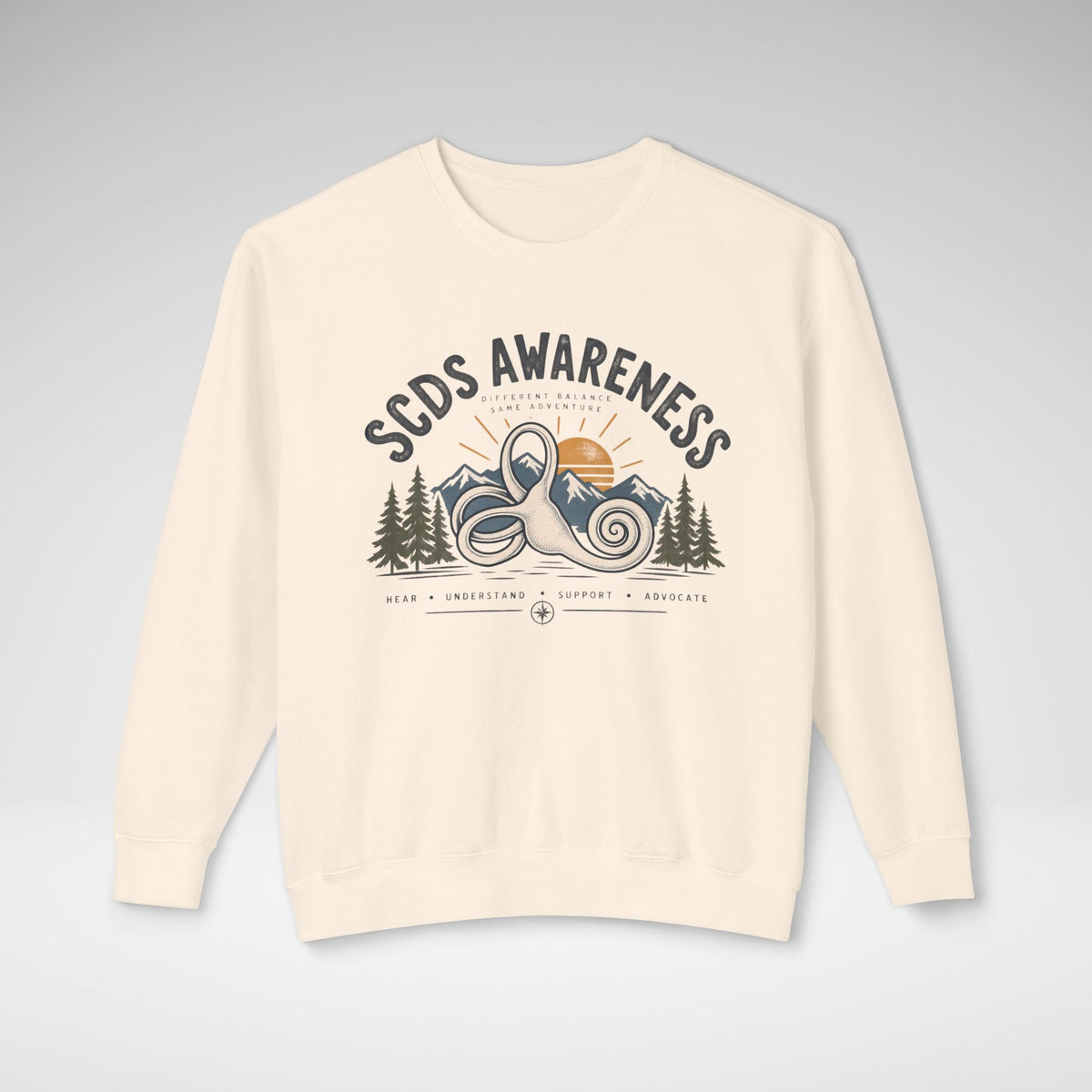 SCDS Awareness “Different Balance, Same Adventure” Comfort Colors® Crewneck Sweatshirt
