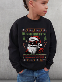 He's Making a Fist and Checking You Twice Youth Crewneck Sweatshirt