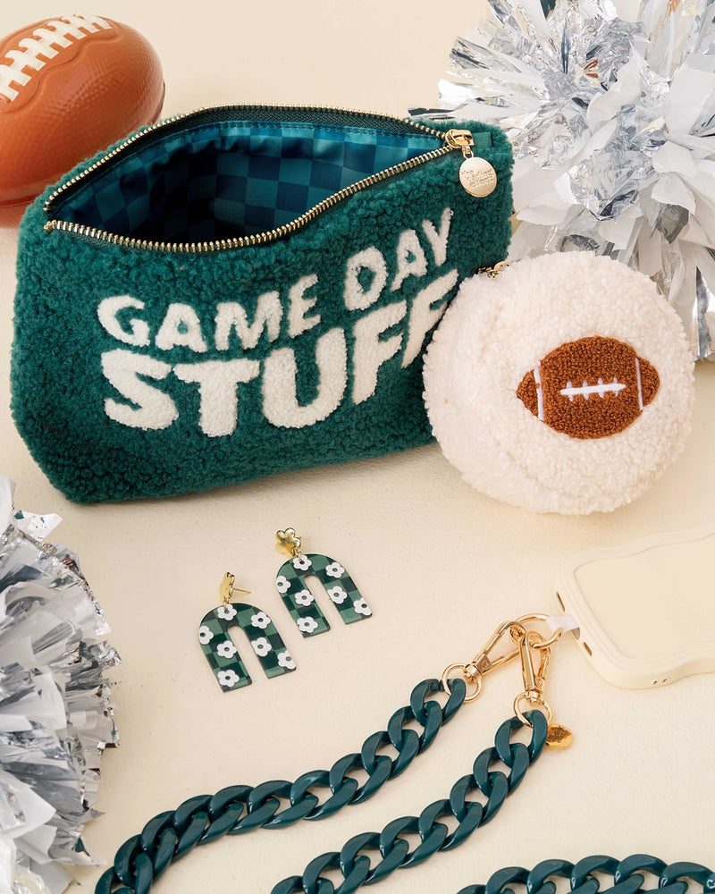 Game Day Stuff Sherpa Pouch – Cozy Zip Bag with Wipeable Lining