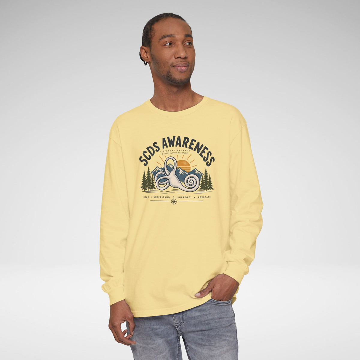 SCDS Awareness “Different Balance, Same Adventure” Comfort Colors Unisex Garment-dyed Long Sleeve T-Shirt