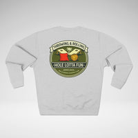 Cornhole Club Crewneck Sweatshirt — "Hole Lotta Fun" Retro Patch Design