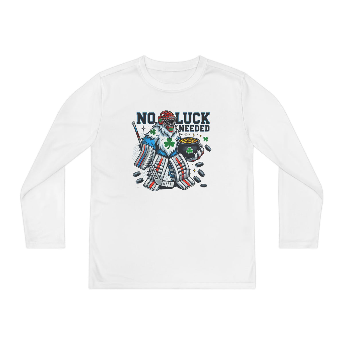 No Luck Needed Yeti Goalie Youth Long Sleeve Competitor Tee