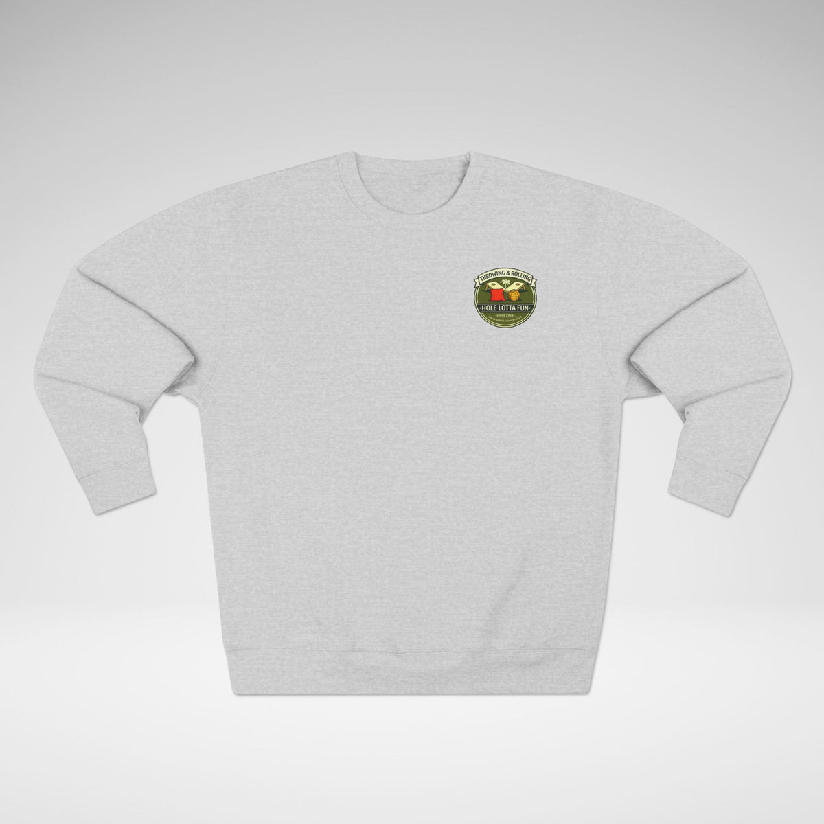 Cornhole Club Crewneck Sweatshirt — "Hole Lotta Fun" Retro Patch Design