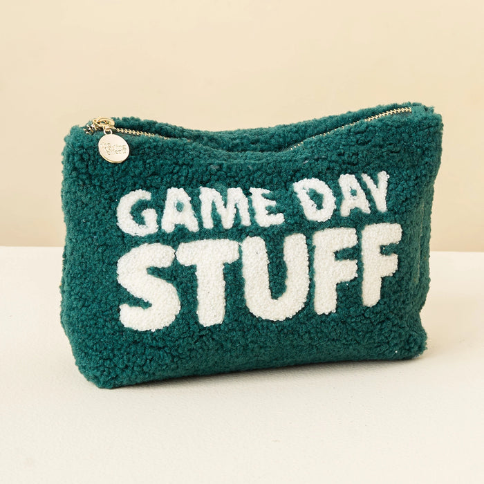 Game Day Stuff Sherpa Pouch – Cozy Zip Bag with Wipeable Lining