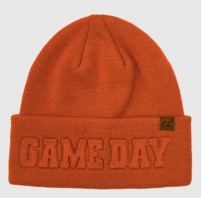 Game Day Embossed Lettering Cuff Beanie
