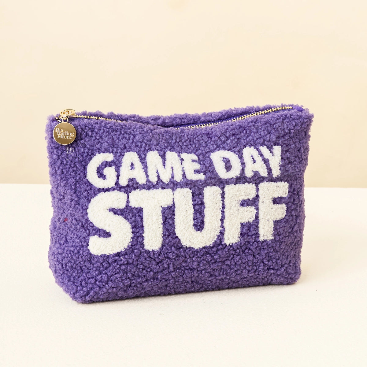 Game Day Stuff Sherpa Pouch – Cozy Zip Bag with Wipeable Lining
